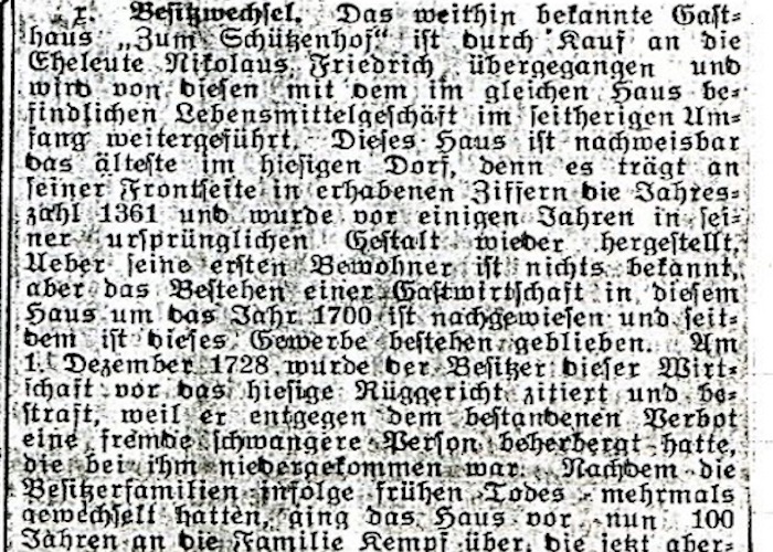 Historischer Zeitungsartikel Schuetzenhof